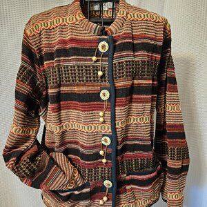 Flashback Cozy Cotton Knit Art-to-Wear Button-Up Chunky Cardigan Sweater Sz L